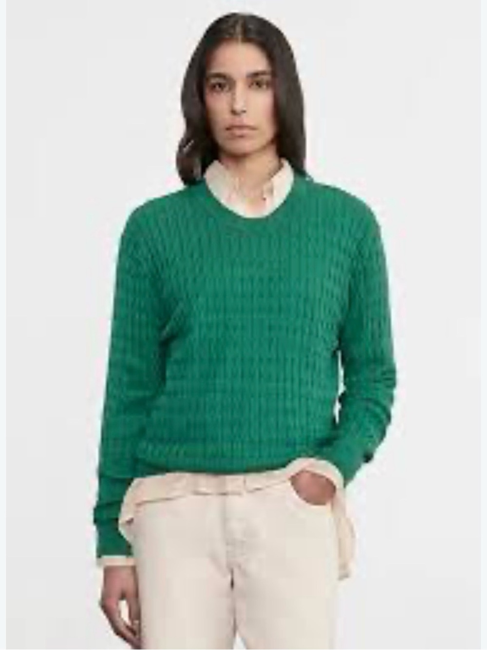Enza Costa Emerald Green Cable-Knit Crewneck Sweater
